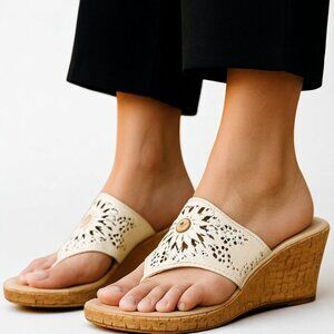 Eric Javits Womens Shoes Wedge Platform Thong Sandals Flip Flop White Size 7 M
